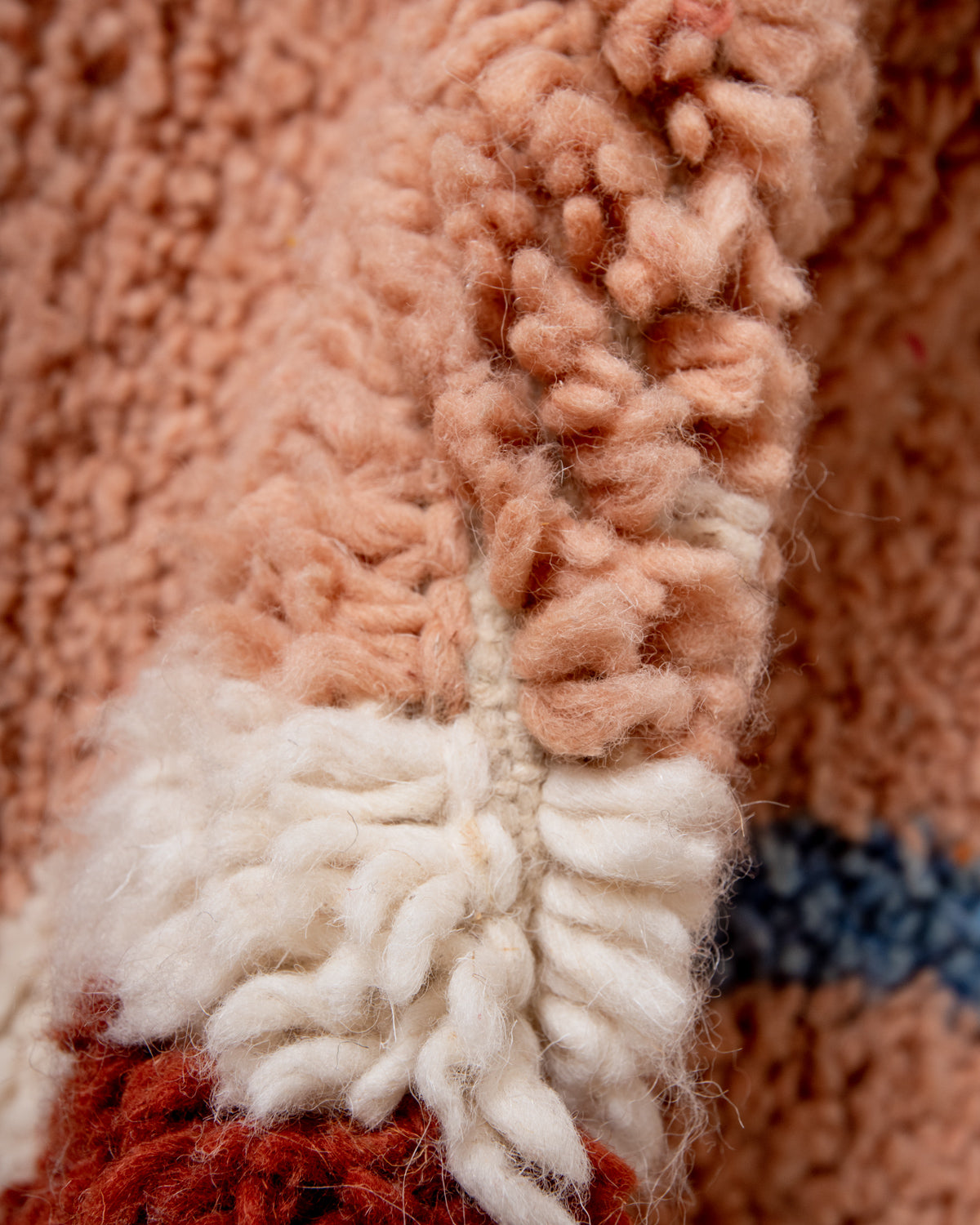 Modern, designer, handcrafted Berber rug from Morocco. Beniourain carpet with beautiful colours and patterns and fluffy wool texture.